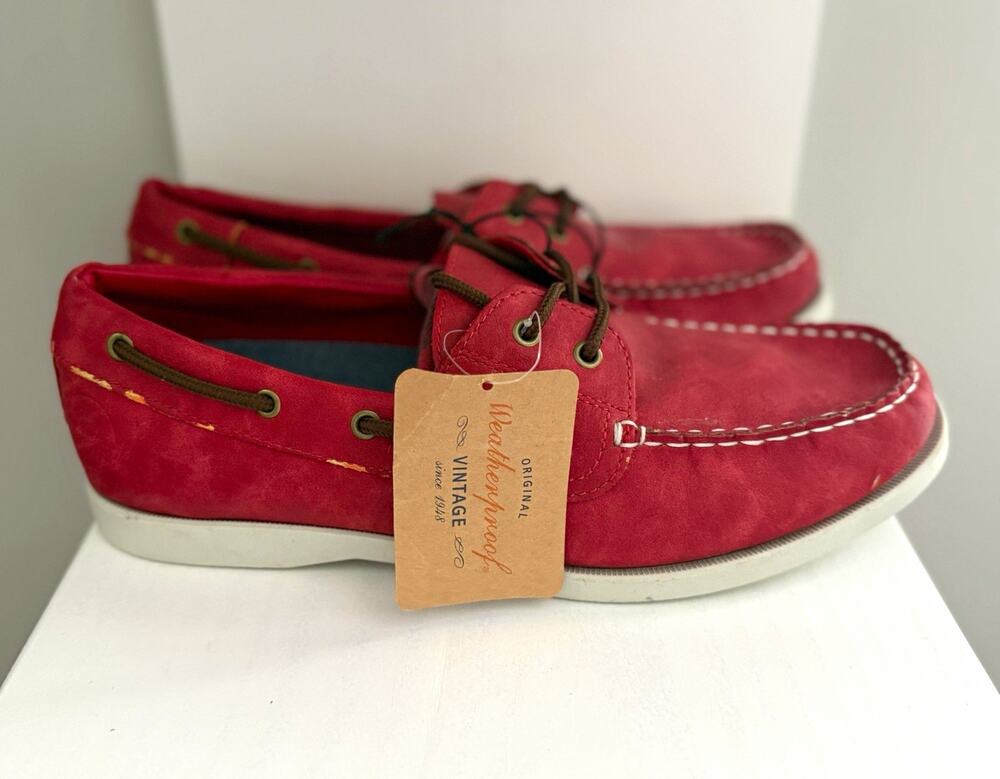 Weatherproof Men’s Red Suede Boat Shoes Lace-Up Round Toe Casual Size 10